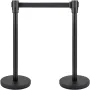 Crowd Control Stanchion, Set of 6 Pieces Stanchion Set, Stanchion Set with 6.6 ft/2 m Black Retractable Belt, Black Crowd Contro