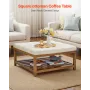VEVOR Large Square Ottoman Coffee Table, 87.5 cm Tufted Coffee Table with Solid Wood Shelf Storage, Linen Solid Upholstered Foot