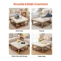 Large Square Ottoman Coffee Table, 87.5 cm Tufted Coffee Table with Solid Wood Shelf Storage, Linen Solid Upholstered Footrest O