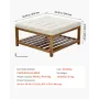 Large Square Ottoman Coffee Table, 87.5 cm Tufted Coffee Table with Solid Wood Shelf Storage, Linen Solid Upholstered Footrest O