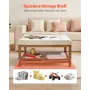 Large Square Ottoman Coffee Table, 87.5 cm Tufted Coffee Table with Solid Wood Shelf Storage, Linen Solid Upholstered Footrest O