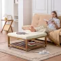 Large Square Ottoman Coffee Table, 87.5 cm Tufted Coffee Table with Solid Wood Shelf Storage, Linen Solid Upholstered Footrest O
