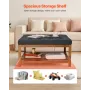 VEVOR Large Square Ottoman Coffee Table, 34.5 Inch Tufted Coffee Table with Solid Wood Shelf Storage, Linen Solid Upholstered Fo