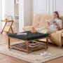 VEVOR Large Square Ottoman Coffee Table, 34.5 Inch Tufted Coffee Table with Solid Wood Shelf Storage, Linen Solid Upholstered Fo