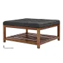 Large Square Ottoman Coffee Table, 34.5 Inch Tufted Coffee Table with Solid Wood Shelf Storage, Linen Solid Upholstered Footrest