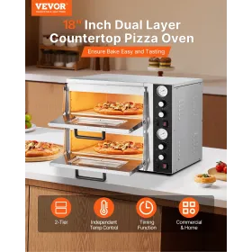 Pizzaovn Elektrisk, 18" dobbeltdækket kommerciel pizzaovn med