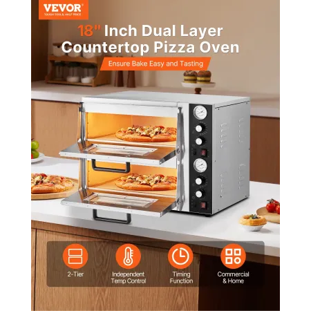Pizzaovn Elektrisk, 18" dobbeltdækket kommerciel pizzaovn med