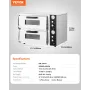 VEVOR Pizzaovn Elektrisk, 18" dobbeltdækket kommerciel pizzaovn med bordplade, 842°F Maks. temperatur, indendørs pizzamaskine