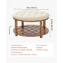 Large Round Ottoman Coffee Table, 81 cm Tufted Coffee Table with Solid Wood Shelf Storage, Linen Solid Upholstered Footrest Otto