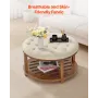 VEVOR Large Round Ottoman Coffee Table, 81 cm Tufted Coffee Table with Solid Wood Shelf Storage, Linen Solid Upholstered Footres