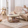 Large Round Ottoman Coffee Table, 81 cm Tufted Coffee Table with Solid Wood Shelf Storage, Linen Solid Upholstered Footrest Otto