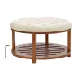 VEVOR Large Round Ottoman Coffee Table, 81 cm Tufted Coffee Table with Solid Wood Shelf Storage, Linen Solid Upholstered Footres