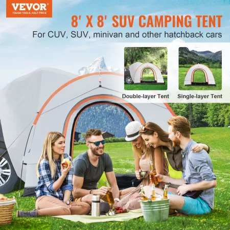 SUV Camping Tent, 8'-8' SUV Tent Attachment for Camping with Rain Layer and Carry Bag, Waterproof PU2000mm Double Layer Truck Te