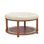 Large Round Ottoman Coffee Table, 81 cm Tufted Coffee Table with Solid Wood Shelf Storage, Linen Solid Upholstered Footrest Otto