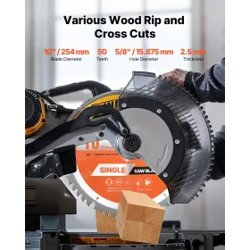 VEVOR Circular Saw Blade, 254 mm Diameter, 50 Sharp Alloy Teeth, 15.875 mm Arbor, Fine Finish, Wood Cutting Blade for Circular S