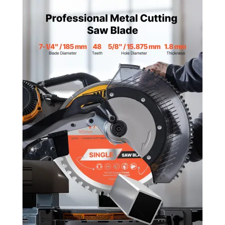 Circular Saw Blade, 185 mm Diameter, 48 Sharp Alloy Teeth, 15.875 mm Arbor, Fine Finish, Metal Cutting Blade for Circular Saw, w