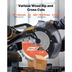 VEVOR Circular Saw Blade, 254 mm Diameter, 24 Sharp Alloy Teeth, 15.875 mm Arbor, Fine Finish, Wood Cutting Blade for Circular S