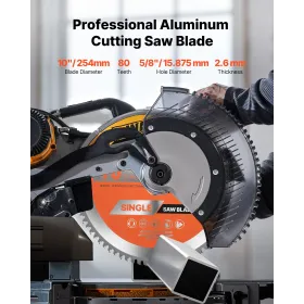 Circular Saw Blade, 254 mm Diameter, 80 Sharp Alloy Teeth, 15.875 mm Arbor, Fine Finish, Aluminum Cutting Blade for Circular Saw
