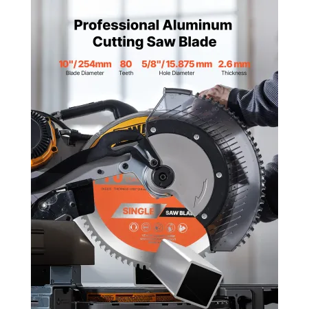 VEVOR Circular Saw Blade, 254 mm Diameter, 80 Sharp Alloy Teeth, 15.875 mm Arbor, Fine Finish, Aluminum Cutting Blade for Circul