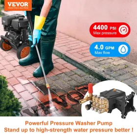 Pressure Washer Pump, 25.4 mm Shaft Horizontal Triplex Plunger, 4400 PSI, 4 GPM, Replacement Power Washer Pumps Kit, Parts Washe