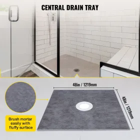 Shower Curb Kit, 121.9 x 121.9 cm Watertight Shower Curb Overlay with 10.2 cm ABS Central Bonding Flange,10.2 cm Stainless Steel
