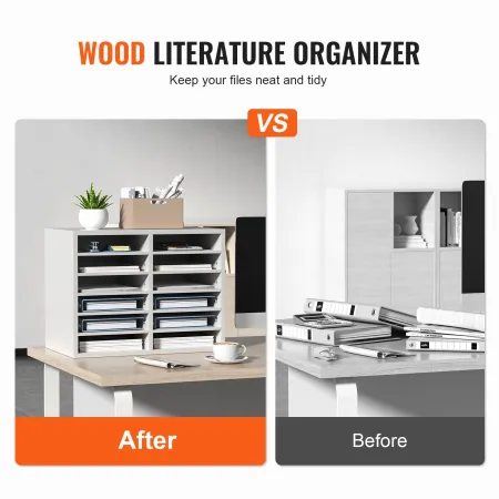 Literature Organizers, 12 Compartments Office Mailbox with Adjustable Shelves, Wood Literature Sorter 51.8 x 30.5 x 40.9 cm for 
