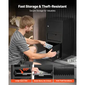 VEVOR 3,6 kubikfod Drop Safe, Stor Kapacitet Front Drop Slot Pengeskab med digitalt tastatur, Heavy Duty 3 Etagers kontantdepot