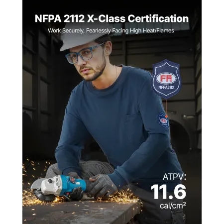 VEVOR FR Shirts, Flame Resistant Long Sleeve Clothing Lightweight 7 oz Breathable Cotton, Men's Fire Retardant Work Shirt with P