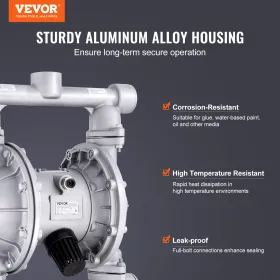 Air Operated Double Diaphragm Pump, 44GPM, Max 115PSI Air Waste Oil Pneumatic Transfer Pump with 2 Extra Diaphragms, 3.8cm Inlet