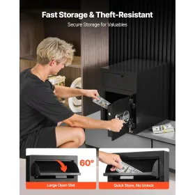 1.2 Cubic Feet Drop Safe, Large Capacity Front Drop Slot Safe Box with Digital Keypad, Heavy Duty 2 Tiers Cash Depository Box wi