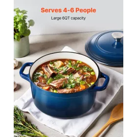 VEVOR Enameled Cast Iron Dutch Oven, 5.7L Pot with Lid and Dual Handles, Heavy-Duty Durable Cookware Pan, Oven Induction Compati