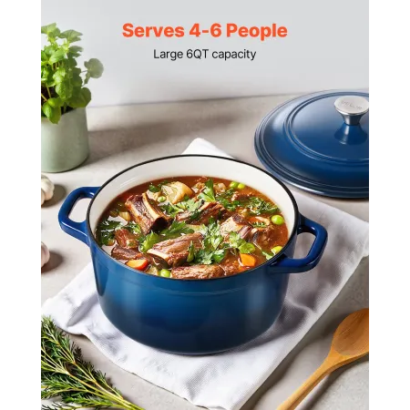 VEVOR Enameled Cast Iron Dutch Oven, 5.7L Pot with Lid and Dual Handles, Heavy-Duty Durable Cookware Pan, Oven Induction Compati