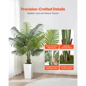 VEVOR kunstigt Areca palmetræ 1524 mm, falske palme tropiske planter med hvid høj plantekasse, kunstig silkeplante i potte, stor