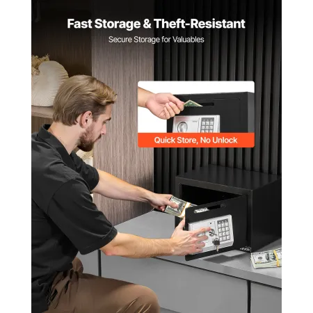 VEVOR 0.6 Cubic Feet Drop Safe, Drop Slot Safe Box with Password and Turn Knob, Heavy Duty Compact Cash Depository Box with a Fr