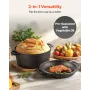 Cast Iron Dutch Oven, 2-in-1 Pre-Seasoned Pot with Skillet Lid, 4.7L Cookware Pan with Proofing Basket, Bread Baking Accessories
