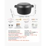 VEVOR Cast Iron Dutch Oven, 2-in-1 Pre-Seasoned Pot with Skillet Lid, 4.7L Cookware Pan with Proofing Basket, Bread Baking Acces