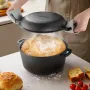 Cast Iron Dutch Oven, 2-in-1 Pre-Seasoned Pot with Skillet Lid, 4.7L Cookware Pan with Proofing Basket, Bread Baking Accessories