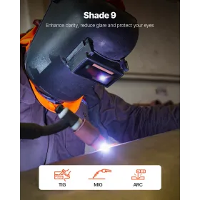 VEVOR Auto Darkening Welding Lens 108 x 51 mm, Shade 9 True Color Welding Lens with Dual Arc Sensors, Compatible with Most Weldi