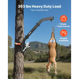 VEVOR Tree Mounted Deer Hoist, 353 lbs Load Capacity, Hunting Game Hoist Winch Lift with Ratchet Strap, Heavy Duty Deer Hanger f