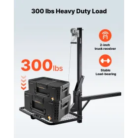 VEVOR Hitch Deer Hoist with Lifting System Platform, 300 lbs Load Capacity, Game Hoist Winch Lift with 2-inch Receiver, 360-Degr