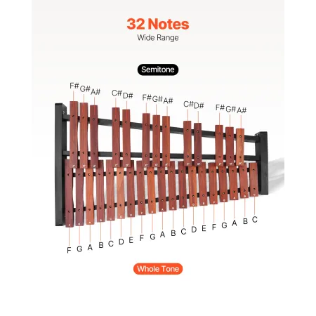 Klokkespil Xylophone, 32 toner, Professionelt træ Xylophone