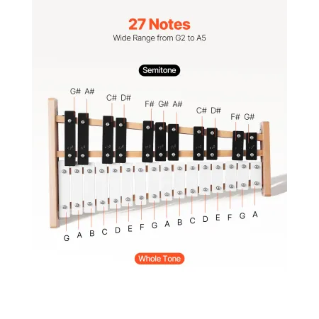 Glockenspiel Xylophone, 27 Notes, Professional Xylophone Percussion Instrument, with Metal Keys, Includes 4 Mallets, Carrying Ba