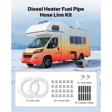 Fuel Pipe Hose Line Kit, 5000mm Diesel Heater Fuel Line Kit, Replaceable Parking Heater Fuels Lines Kits with Lines Filter