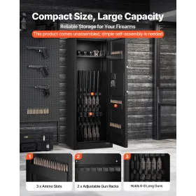 VEVOR 6-8 Gun Safe, Long Gun Cabinet for Rifles and Pistols, Quick Access Rifle Safe with 3 Ammo Slots and 2 Adjustable Racks, L
