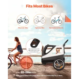 VEVOR Dog Bike Trailer, Supports up to 45 kg, 2-in-1 Pet Stroller Cart Bicycle Carrier for Small & Large Dogs, Easy Folding Fram