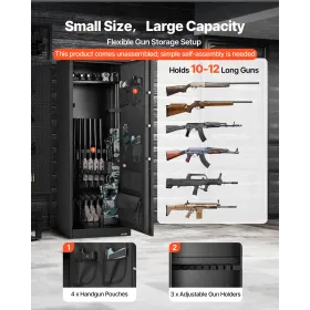 VEVOR 10-12 Gun Safe, Long Gun Cabinet for Rifles and Pistols, Quick Access Rifle Safe with 4 Pistol Pockets and 3 Adjustable Ra