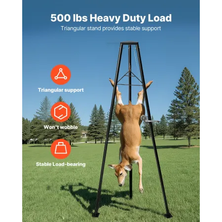 VEVOR Tripod Deer Hoist, 500 lbs Load Capacity, Hunting Game Hoist Winch Lift with Gambrel & Manual Winch, Hunting Game Skinning