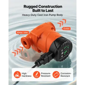 VEVOR LPS25-4BP/130 High Efficiency Circulator Pump, 42 LPM, 4 m Max Lift Cast Iron Hot Water Recirculating Circulation Pump, Th