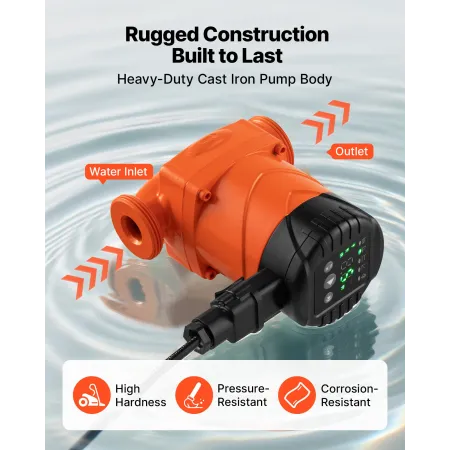 VEVOR LPS25-4BP/130 High Efficiency Circulator Pump, 42 LPM, 4 m Max Lift Cast Iron Hot Water Recirculating Circulation Pump, Th