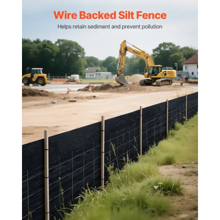 Silt Fence Fabric Rolls, 0.6×30.5 m Backed Wire Silt Fence, Erosion Control Fencing for Sediment Retention, Industrial Grade Tem